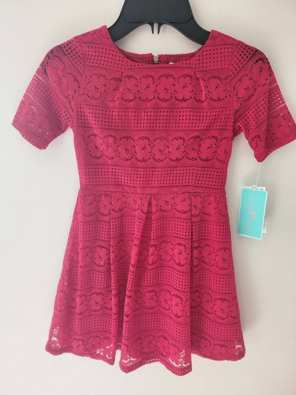 Copper Key Burgundy Lace Fit-and-Flare Dress for Girls